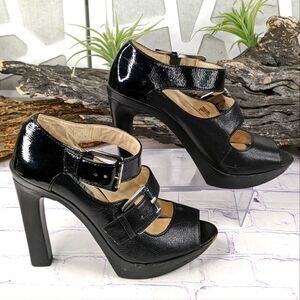 Michael Kors Desert Double Buckle Black Platform Chunky Heel Sandal